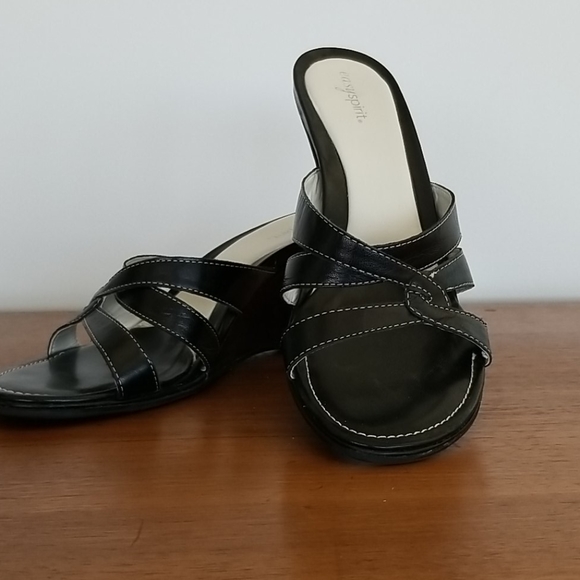 Easy Spirit Shoes Black Slip On Wedge Sandals Poshmark